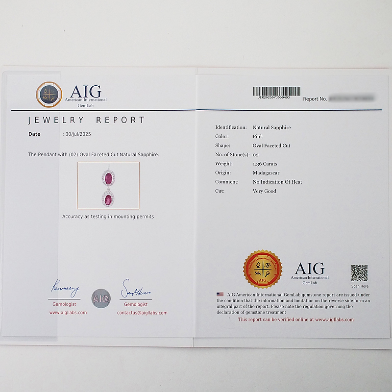 音羽屋■ ノーヒート 非加熱ピンクサファイア/1.36ct ダイヤ/0.31ct Pt900/Pt850 ネックレス 鑑別書付き 仕上済【中古】_画像8