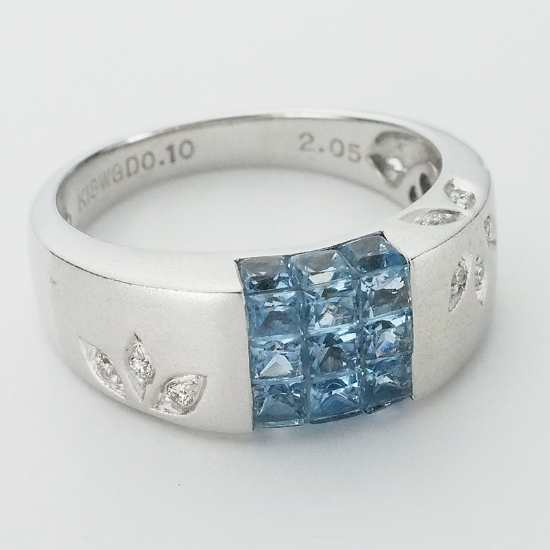 音羽屋■ アクアマリン/2.05ct ダイヤ/0.10ct K18WG デザイン リング 12号 ソーティング付き 仕上済【中古】_画像3