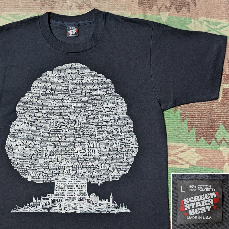 ロック ツリー【FAMILY TREE OF ROCK & ROLL】90s Tシャツ L ビンテージ ビートルズ ストーンズ エルビス WHO ロックンロール 50s60s70s80s_画像1