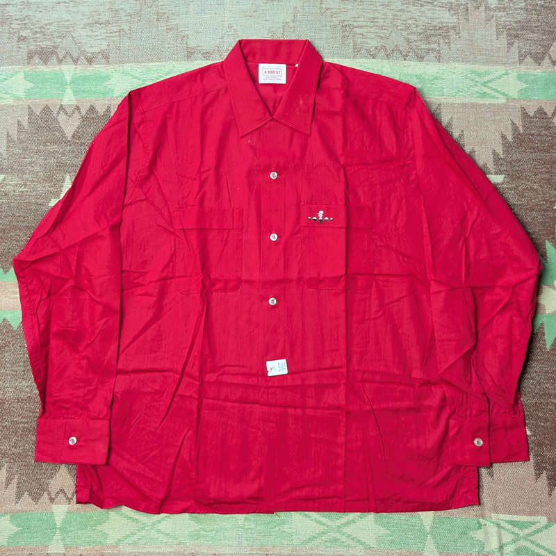 デッドストック 【BRENT】 60年代 オープンカラー ボックス シャツ L 赤 コットン ループカラー モンゴメリーワード ビンテージ 50s60s70s_画像2