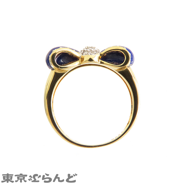 241100077328 ノーブランド ラピスラズリ リング イエローゴールド K18YG ラピスラズリ ダイヤ リボンモチーフ 0.35ct 11.5号相当 指輪_画像3