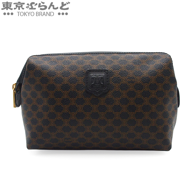 101819975 セリーヌ CELINE コスメティック ポーチ ブラウン レザー マカダム柄 化粧ポーチ レディース_画像1