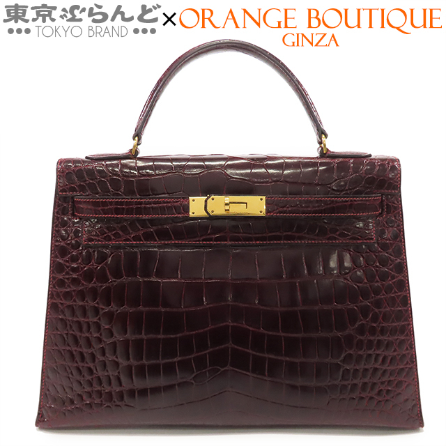 101824475 エルメス ケリー32 〇刻印 ボルドー系 ゴールド金具 ポロサス 外縫 クロコダイル ハンドバッグ レディース ヴィンテージ_画像1