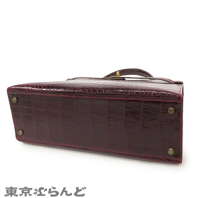101824475 エルメス ケリー32 〇刻印 ボルドー系 ゴールド金具 ポロサス 外縫 クロコダイル ハンドバッグ レディース ヴィンテージ_画像3