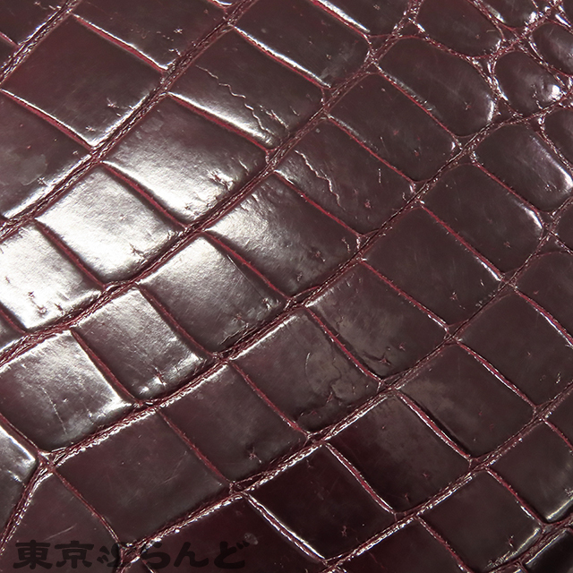 101824475 エルメス ケリー32 〇刻印 ボルドー系 ゴールド金具 ポロサス 外縫 クロコダイル ハンドバッグ レディース ヴィンテージ_画像4