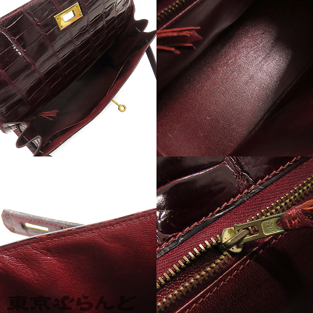 101824475 エルメス ケリー32 〇刻印 ボルドー系 ゴールド金具 ポロサス 外縫 クロコダイル ハンドバッグ レディース ヴィンテージ_画像8