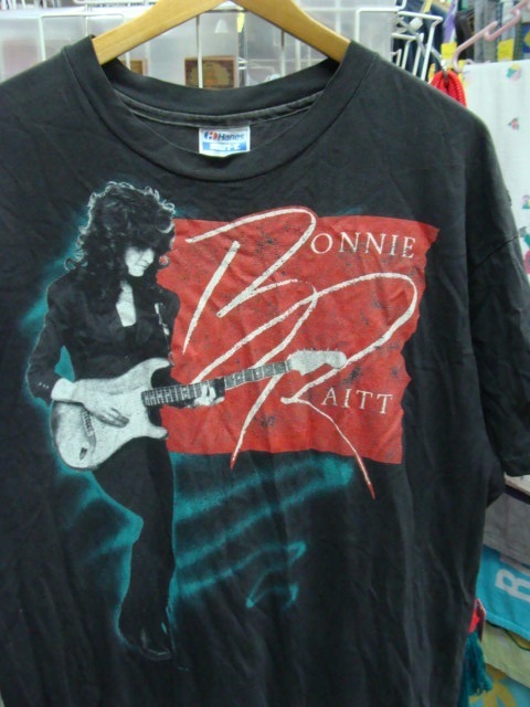 【状態難あり】90s ボニー・レイット ツアーTシャツ 黒 (XL)【穴・退色・Pひび割れ・USA製】 の画像1