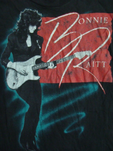 【状態難あり】90s ボニー・レイット ツアーTシャツ 黒 (XL)【穴・退色・Pひび割れ・USA製】 の画像4