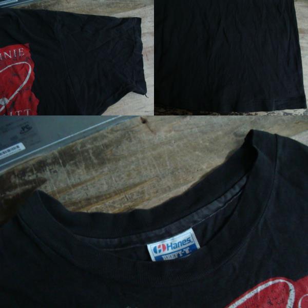 【状態難あり】90s ボニー・レイット ツアーTシャツ 黒 (XL)【穴・退色・Pひび割れ・USA製】 の画像9