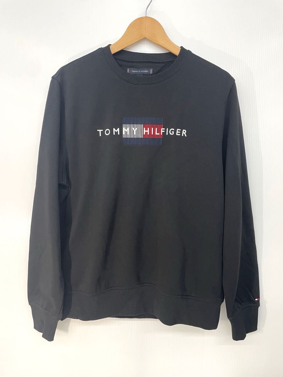 TOMMY トミーヒルフィガー メンズ 裏起毛 ロゴ トレーナー M ブラック_画像2