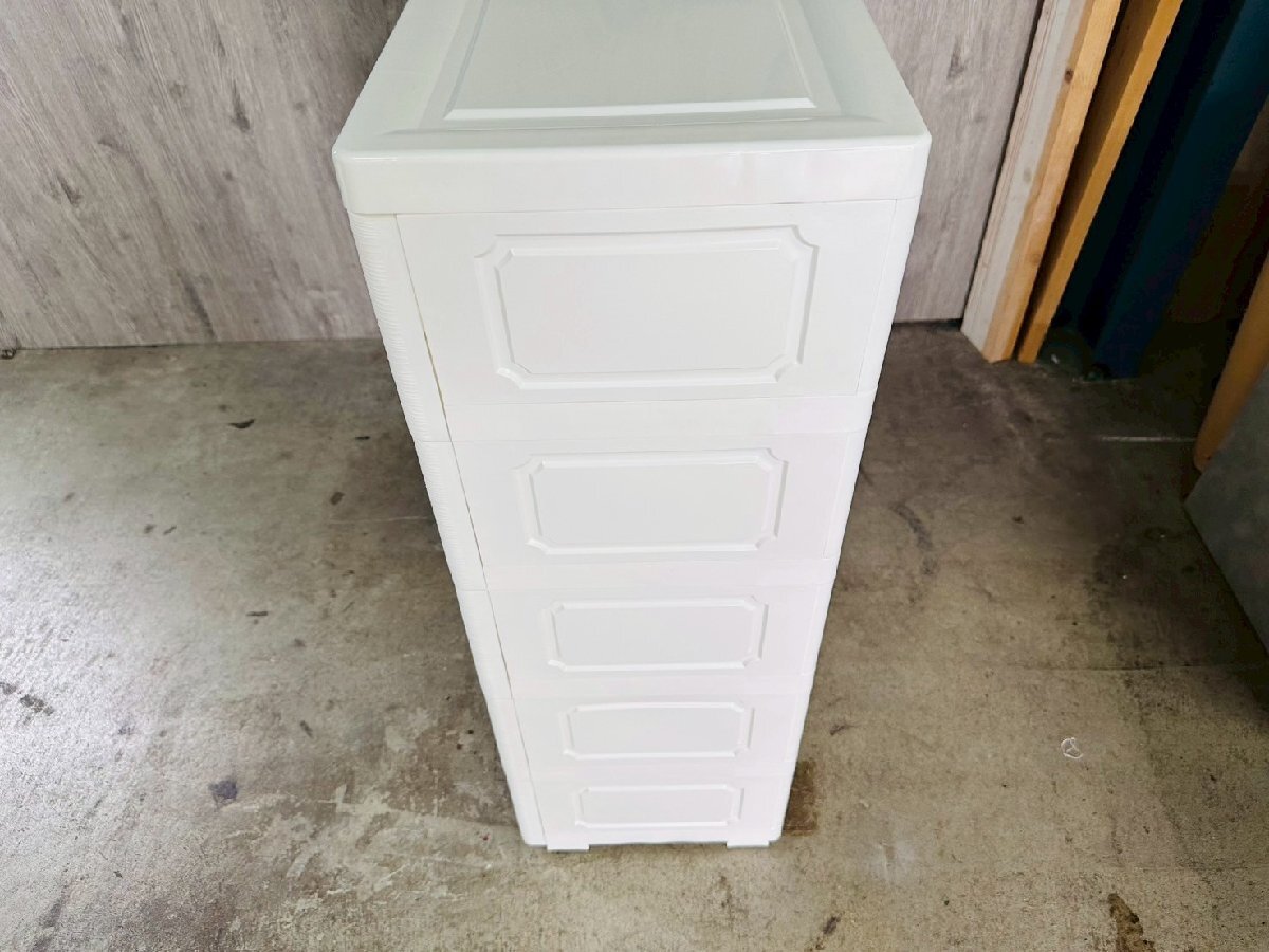 【おしゃれ リビングチェスト 5段 収納 ボックス 衣類 衣装 ランドリー ケース タンス プラスチック 引き出し キャスター】_画像3