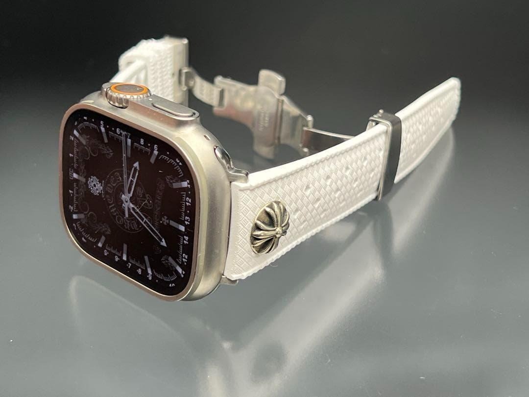 ホワイト クロス ラバー ベルト バンド Dバックル付 Dバックル付 49mm 46mm 45mm 44mm 41mm 40mm38mm 42mm ウルトラ_画像2