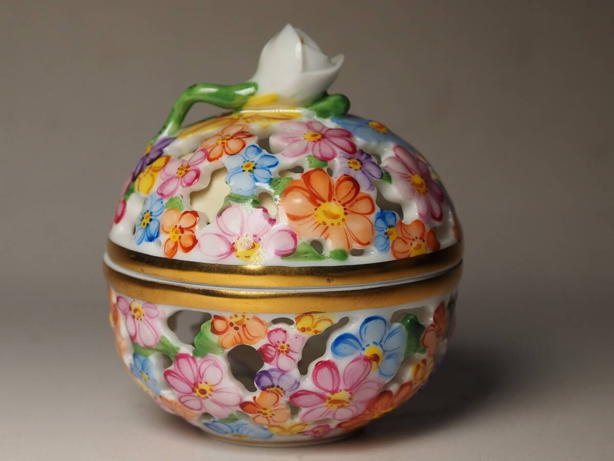 ヘレンド HEREND　ボンボニエール 小型 ピンク系　小物入れ　蓋付容器　良品_画像2