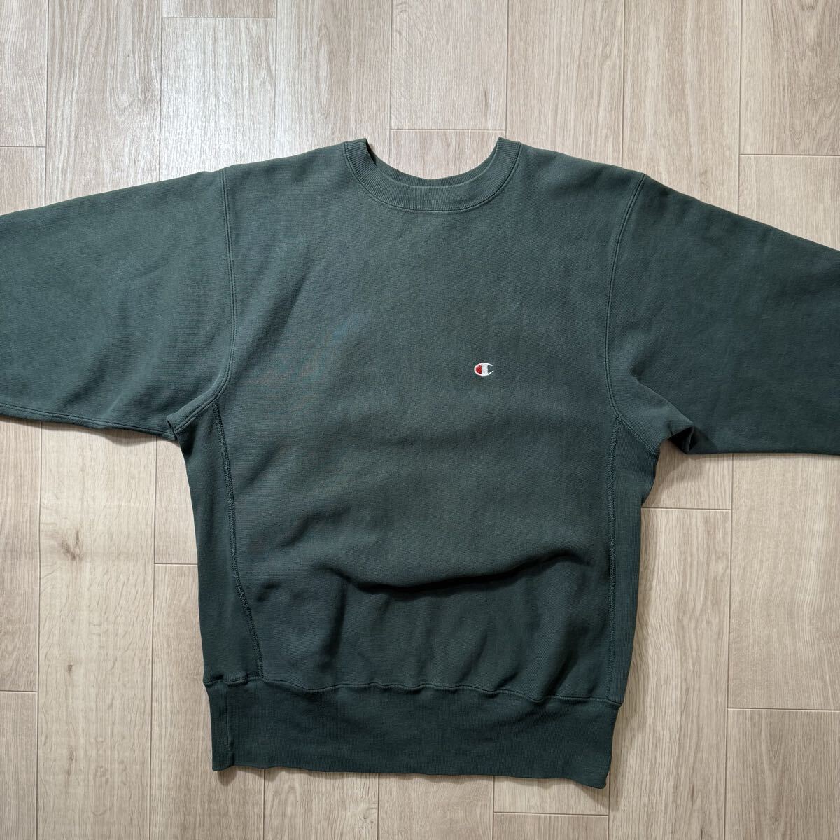 90s 無地 リバースウィーブ L グリーン 緑 USA製 刺繍タグ チャンピオン ビンテージ_画像2