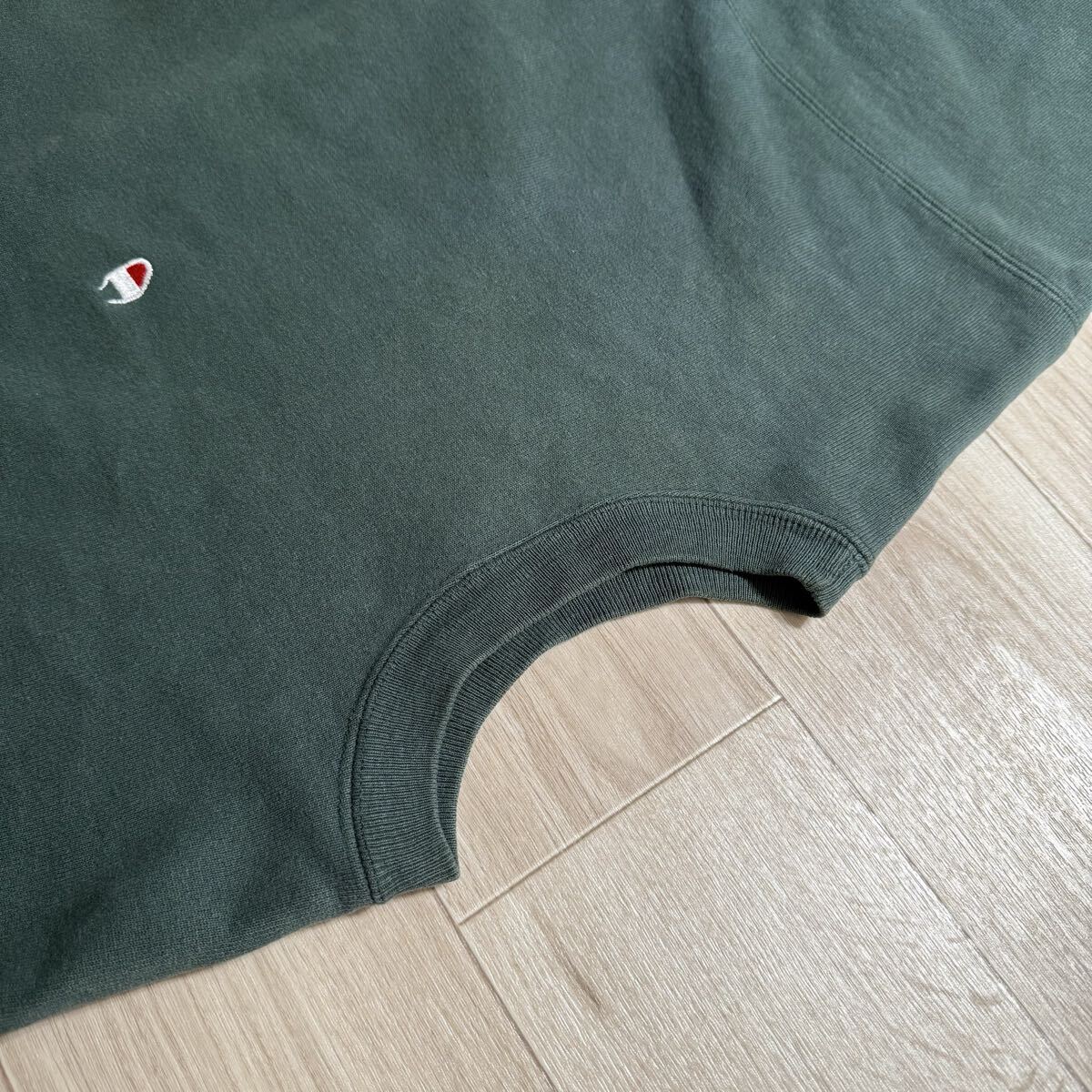 90s 無地 リバースウィーブ L グリーン 緑 USA製 刺繍タグ チャンピオン ビンテージ_画像3