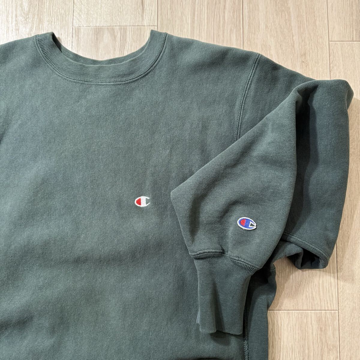 90s 無地 リバースウィーブ L グリーン 緑 USA製 刺繍タグ チャンピオン ビンテージ_画像5