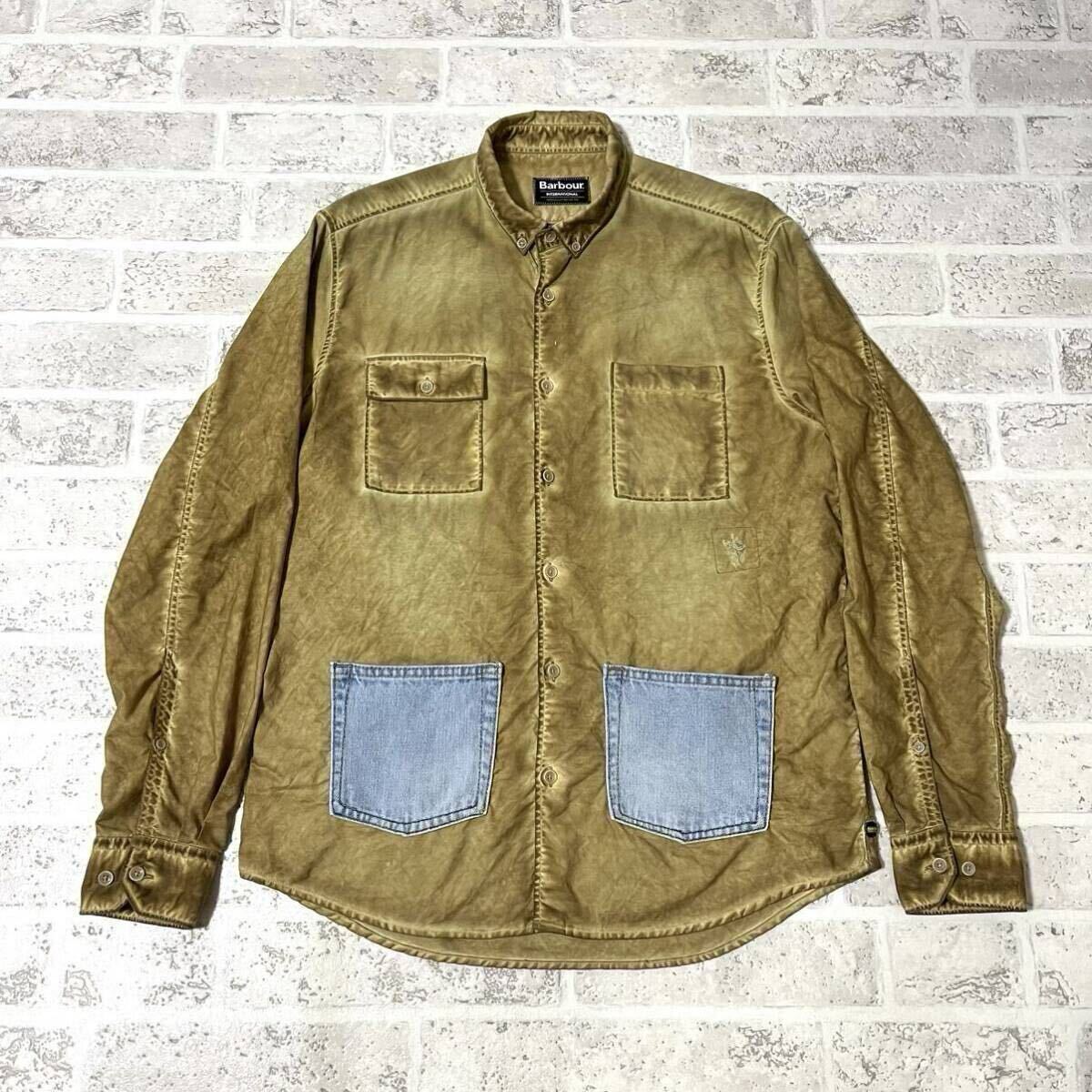 レア！Barbour インターナショナルシャツ エイジド加工 長袖ボタンダウンシャツ UK-Mサイズ_画像1