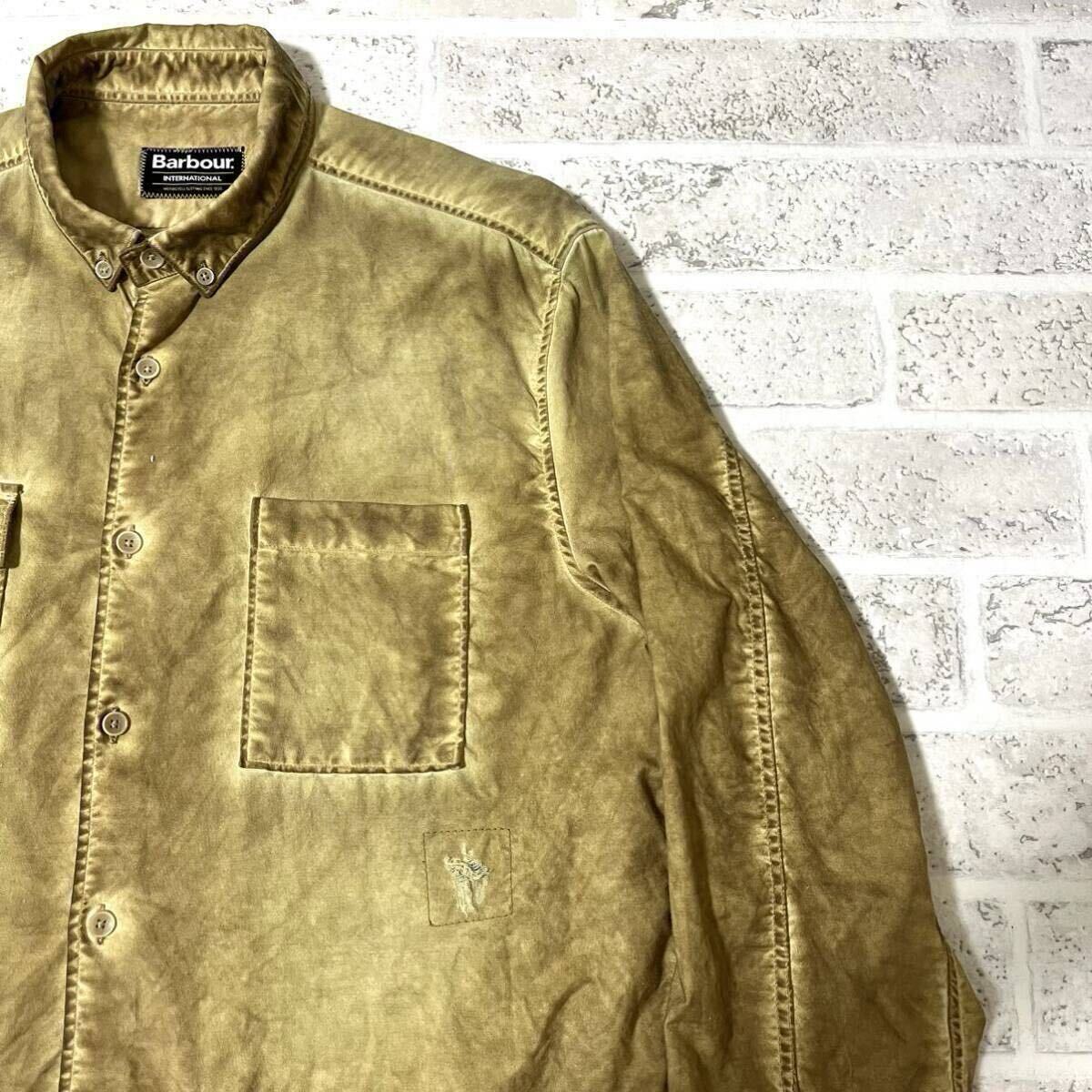 レア！Barbour インターナショナルシャツ エイジド加工 長袖ボタンダウンシャツ UK-Mサイズ_画像2