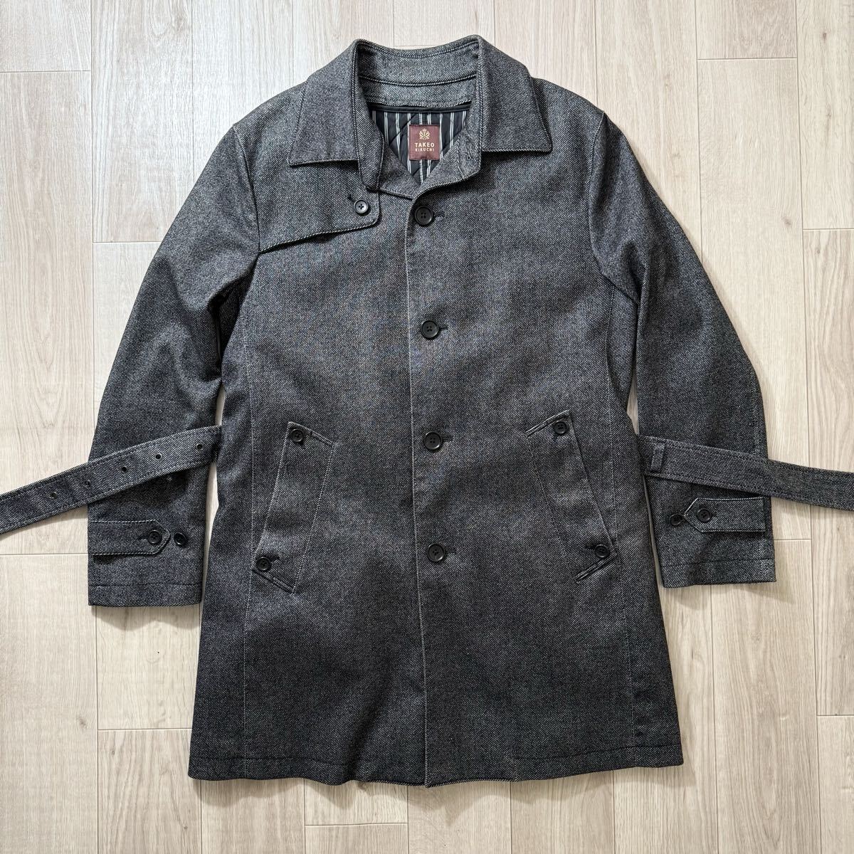 美品！タケオキクチ トレンチコート ウール サイズ2 (M~L相当) ライナー ベルト付き ステンカラーコート グレー_画像2