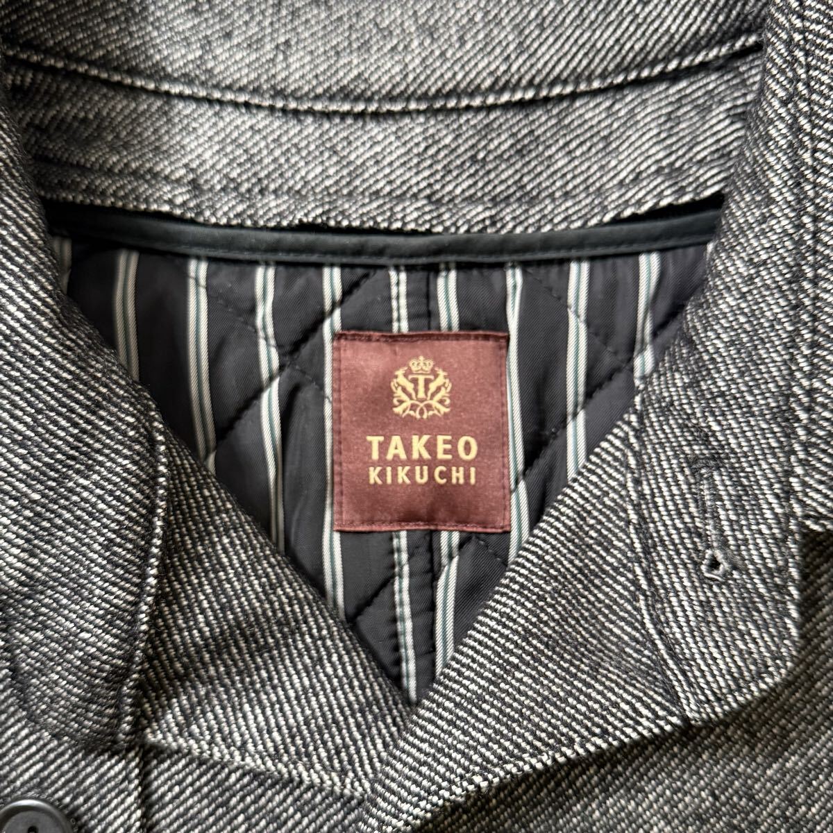 美品！タケオキクチ トレンチコート ウール サイズ2 (M~L相当) ライナー ベルト付き ステンカラーコート グレー_画像3