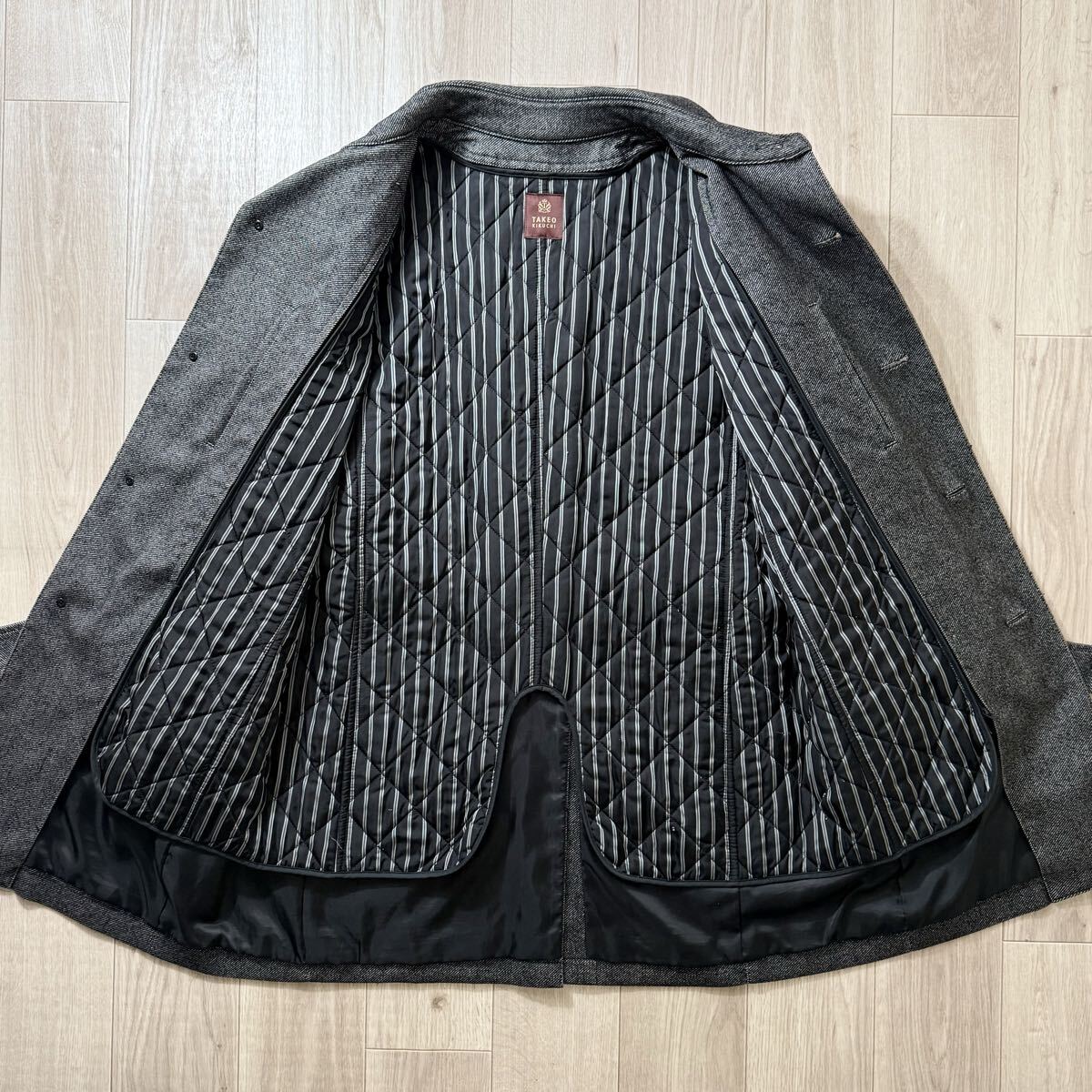 美品！タケオキクチ トレンチコート ウール サイズ2 (M~L相当) ライナー ベルト付き ステンカラーコート グレー_画像4
