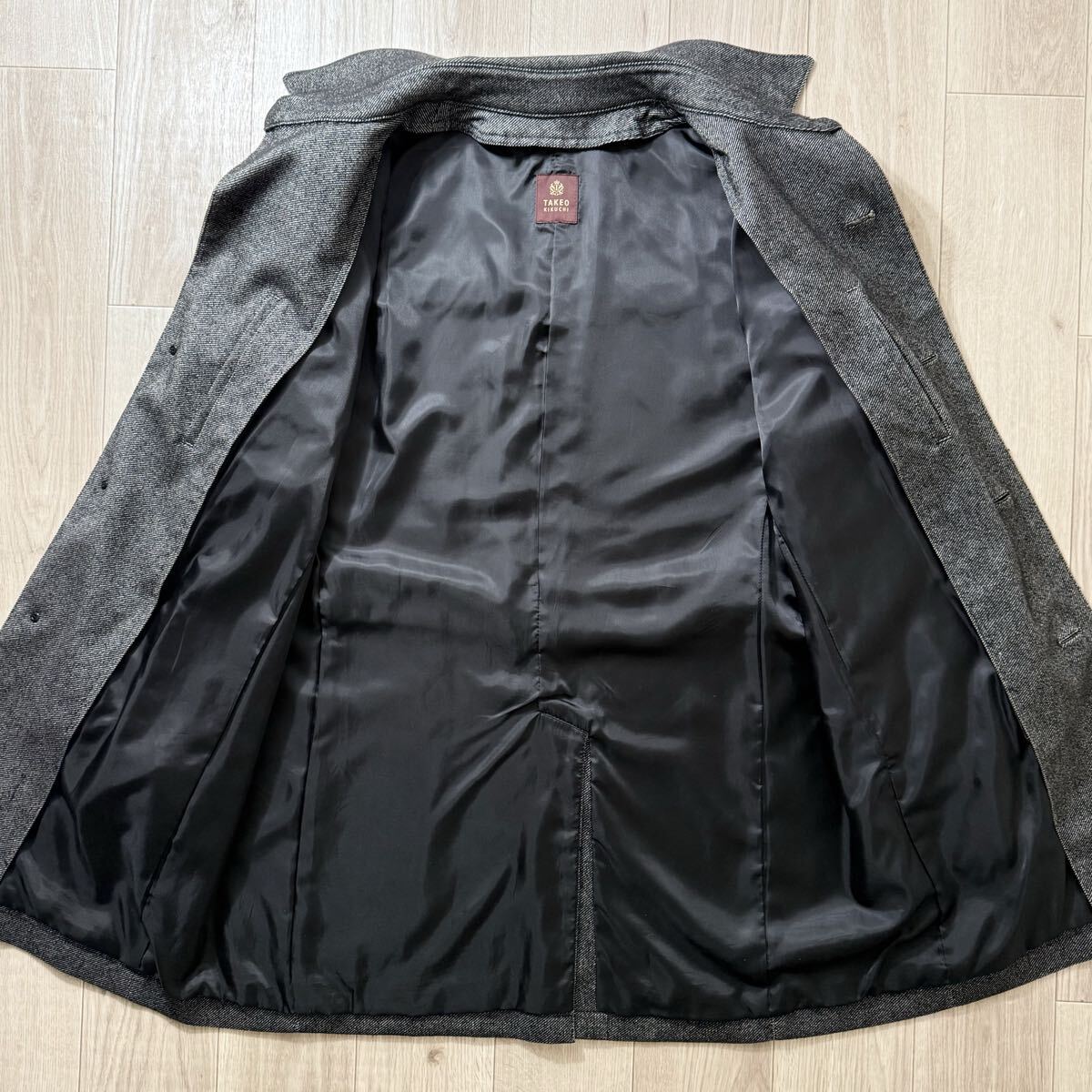 美品！タケオキクチ トレンチコート ウール サイズ2 (M~L相当) ライナー ベルト付き ステンカラーコート グレー_画像5