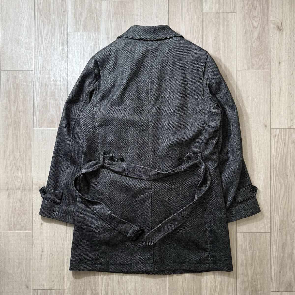 美品！タケオキクチ トレンチコート ウール サイズ2 (M~L相当) ライナー ベルト付き ステンカラーコート グレー_画像9