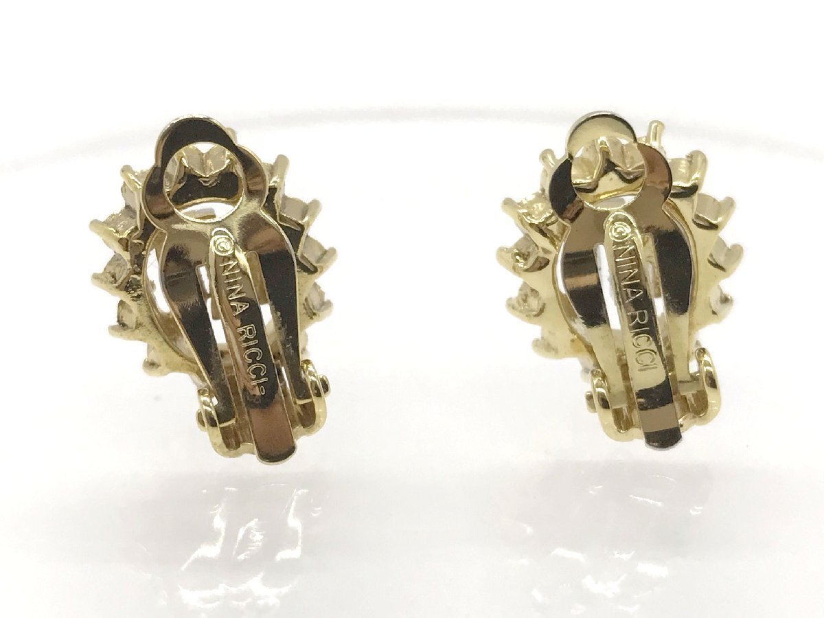 ■【YS-1】 狀態(tài)良好 ■ ニナリッチ NINARICCI ロゴ イヤリング ■ 石付き クリア系 × GP ゴールド トップ1.6cm×1.2cm 【同梱可能商品】D
