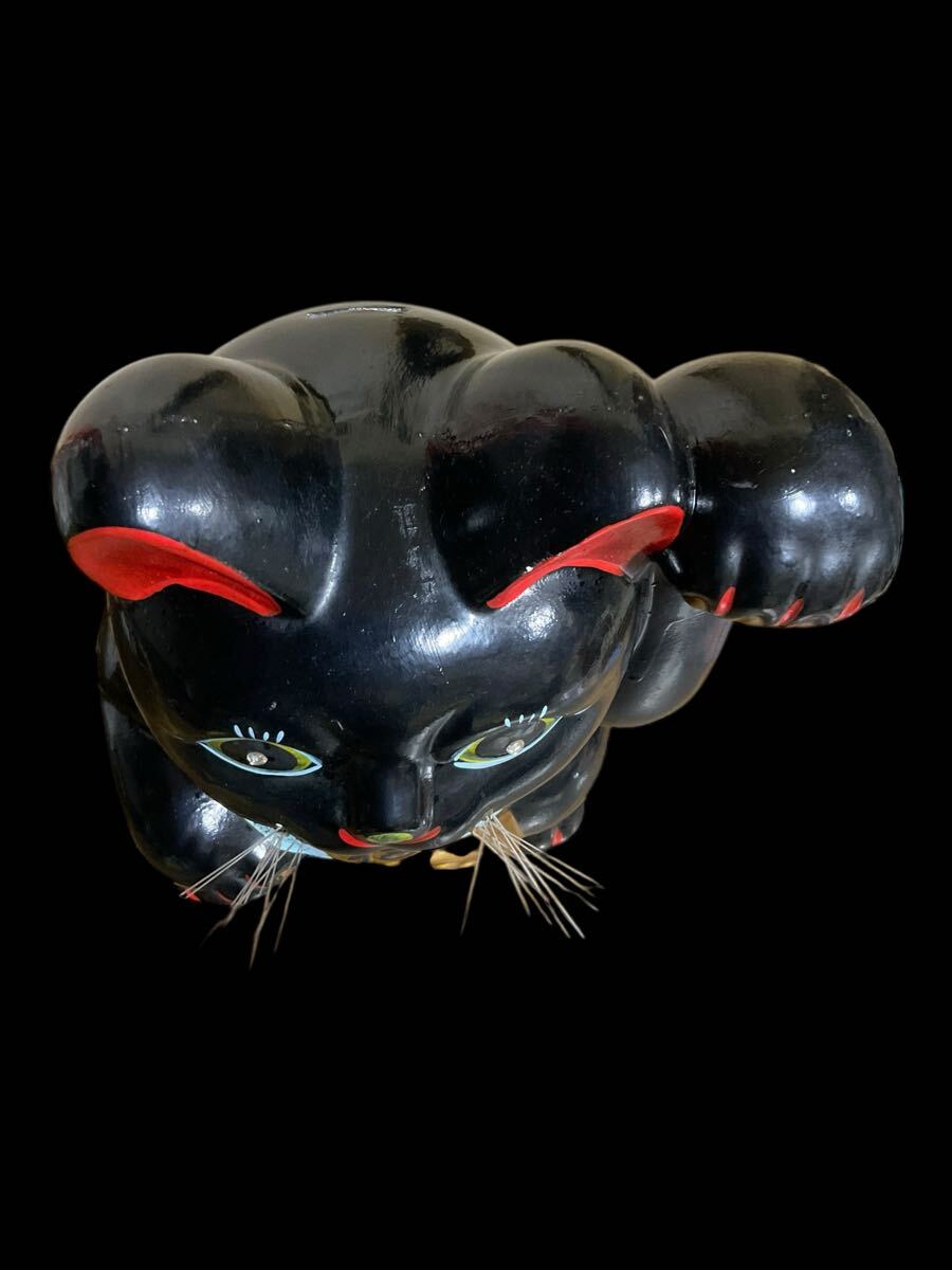 P02/ 大きな 招き猫 貯金箱 高さ40cm 黒猫 商売繁盛 開運 陶器 置物 縁起物 昭和レトロ_画像4