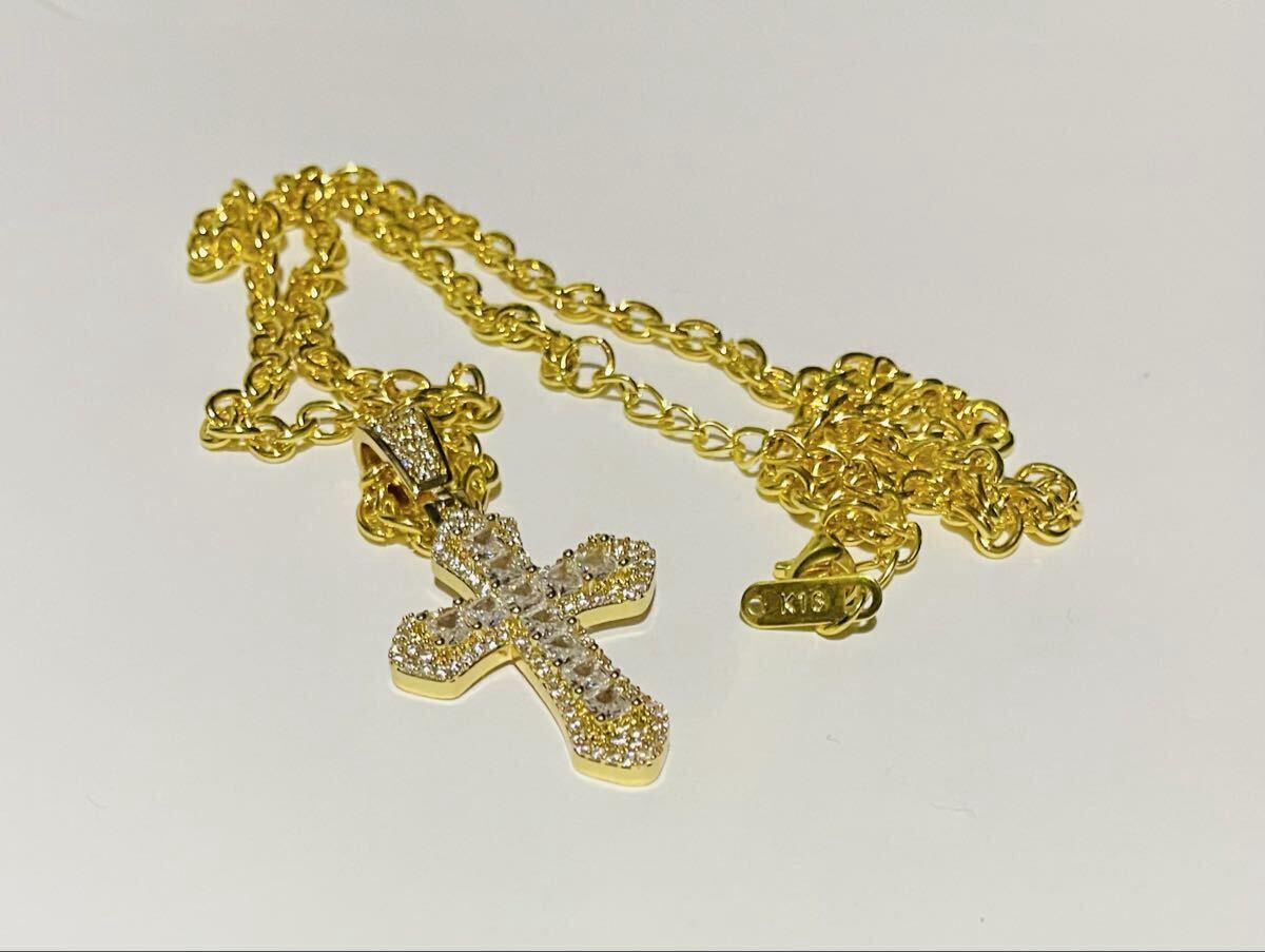 【1点限定!!】18金 K18刻印 男女兼用 クロスネックレス 金ネック luxury GOLD GF Unisex 金アクセ 十字架 クロス 美品 激安 流行_画像1