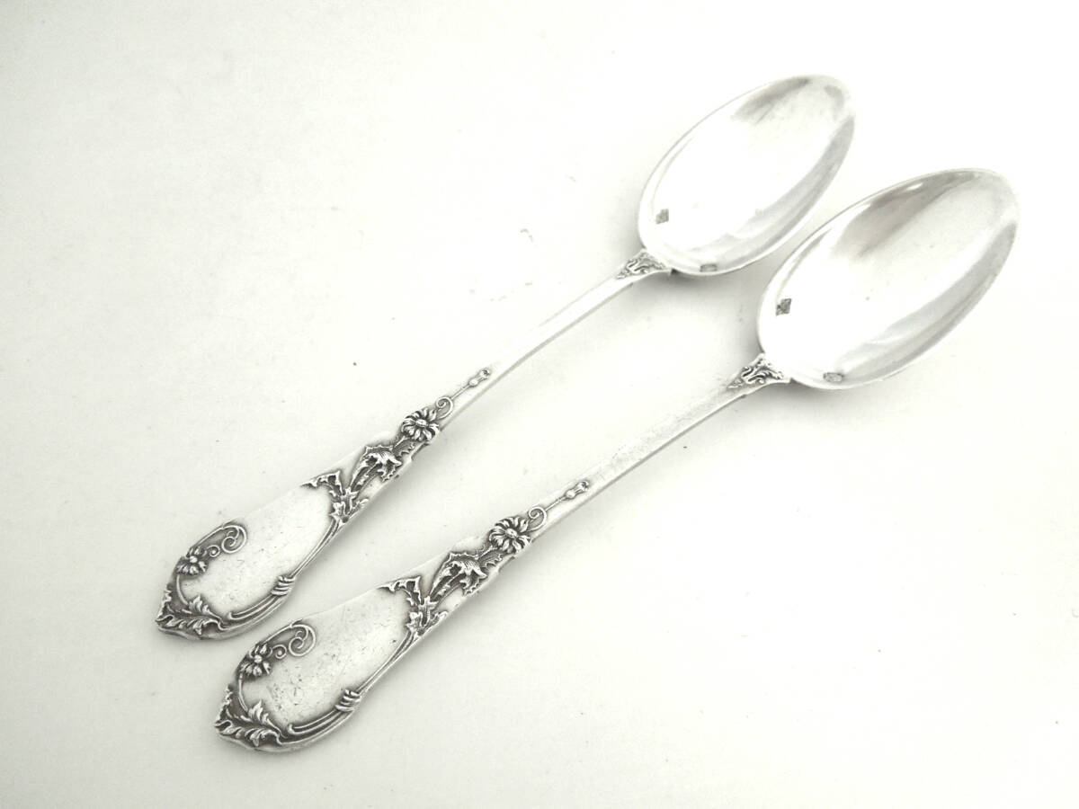 フランス　シルバースプーン2本　アールヌーボー　純銀_画像1
