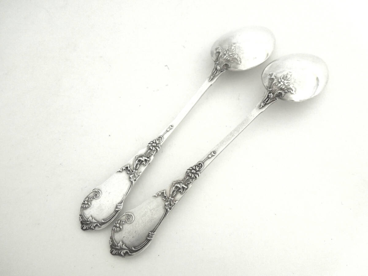 フランス　シルバースプーン2本　アールヌーボー　純銀_画像4