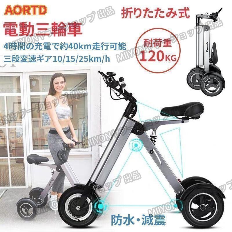 電動自転車 電動三輪車 通勤 通学 プレゼント 折りたたみ 3段変速10/15/25km/h 40KM 走行可能 軽量 防水防震 電動アシスト lhw197