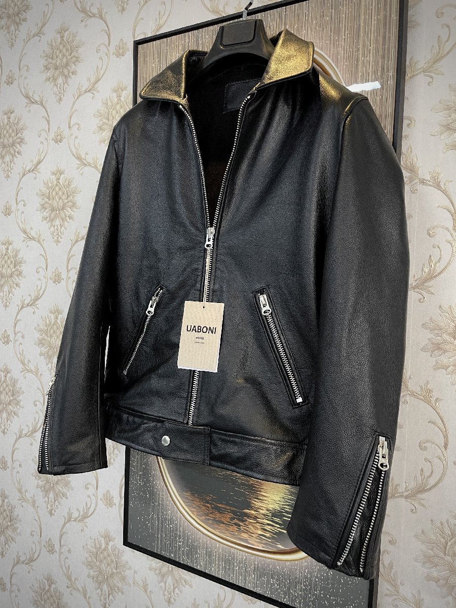 最高峰EU製＆定価16万◆UABONI*ユアボニ*レザージャケット*フランス*パリ発◆最上級羊革 シープスキン ムートン ライダース 革ジャン L/48_画像10