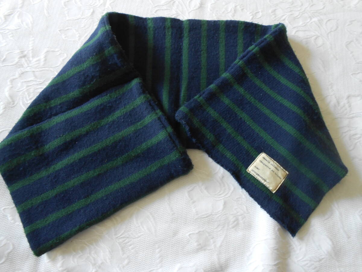 groupe sanguin ショートマフラー ネイビーxグリーン_画像1