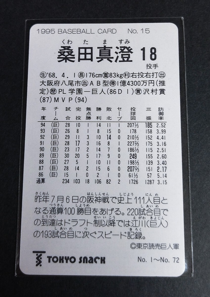 1995年カルビー 桑田真澄(巨人)No,15。 _画像2