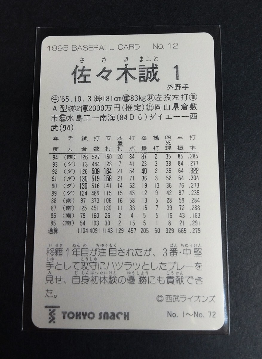 1995年カルビー 佐々木誠(西武)No,12。 _画像2