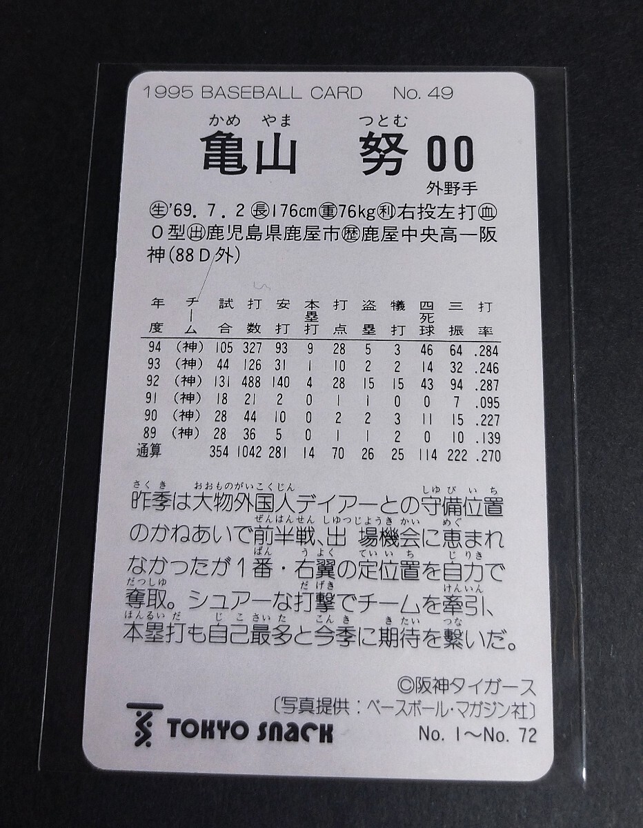 1995年カルビー 亀山努(阪神)No,49。 _画像2