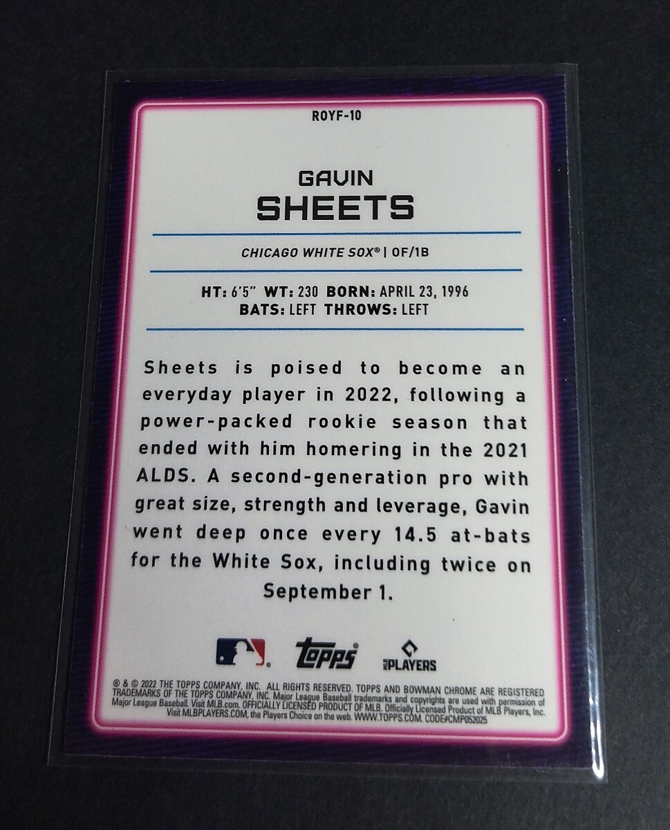 MLB 2022 год Bowman chrome Gavin * простыня ( белый носки ) rookie карта.Mojoliflakta-No,ROYF-10.White sox GAVIN SHEETS RC