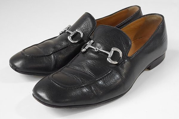GUCCI ◆ ホースビット ローファー 黒 サイズ8 レザー スリッポン シューズ グッチ ◆G106