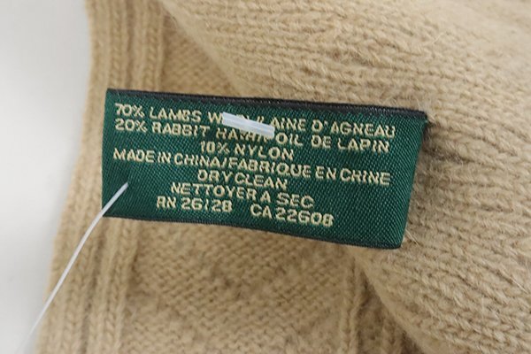*美品 LAUREN RALPH LAUREN ◆ ケーブルニット マフラー キャメル ウールブレンド ストール ローレン ラルフローレン ◆G107_画像8