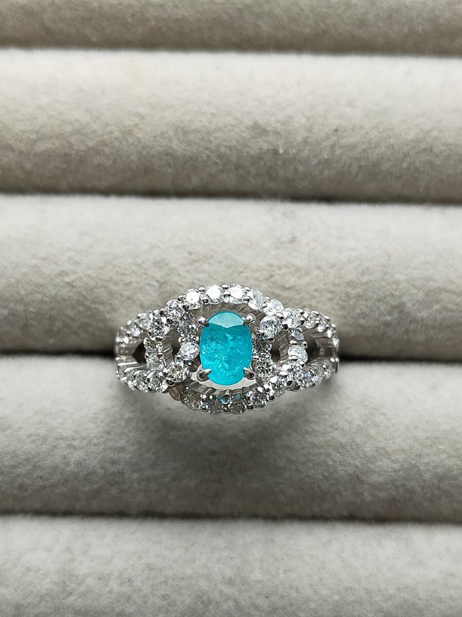新品 ブラジル産 ネオンブルー パライバトルマリン 0.428ct paraiba tourmaline brazil プラチナ リング 指輪 パライバ 11号 CGL 大粒 _画像1
