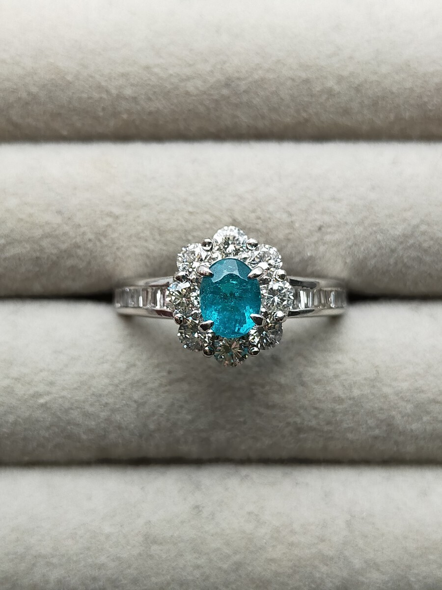 濃い&大粒◎ ブラジル産 オールドネオン パライバトルマリン 0.719ct paraiba tourmaline brazil プラチナ リング 指輪 GIA old mine 14号_画像2