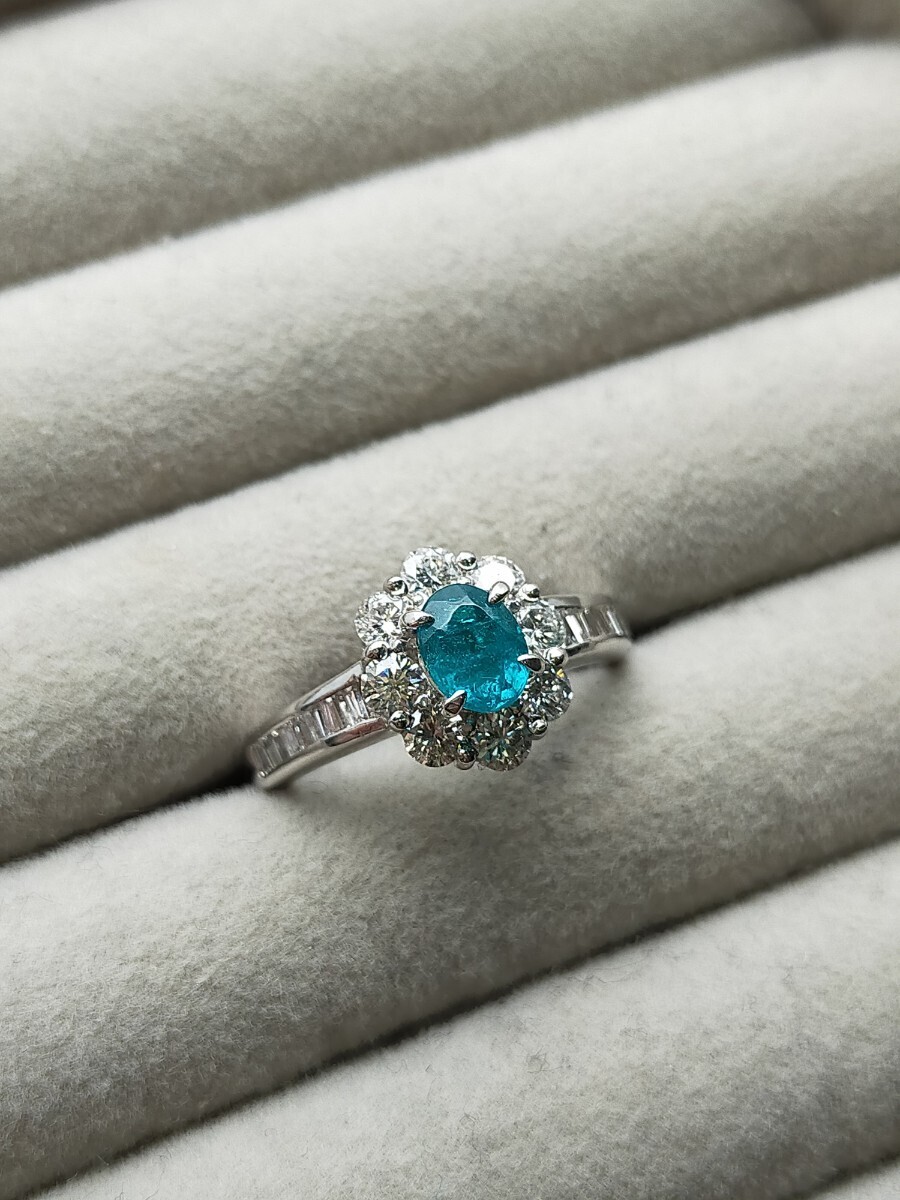 濃い&大粒◎ ブラジル産 オールドネオン パライバトルマリン 0.719ct paraiba tourmaline brazil プラチナ リング 指輪 GIA old mine 14号_画像4
