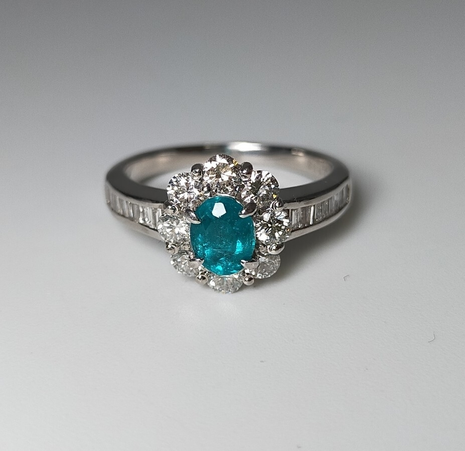 濃い&大粒◎ ブラジル産 オールドネオン パライバトルマリン 0.719ct paraiba tourmaline brazil プラチナ リング 指輪 GIA old mine 14号_画像1