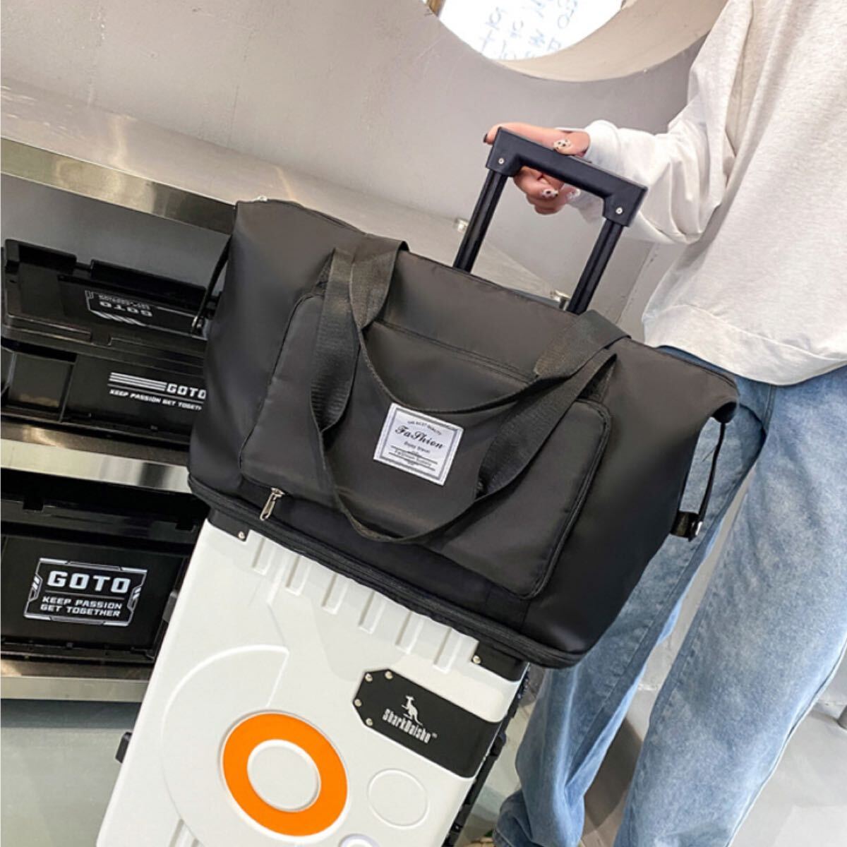  большая вместимость легкий водонепроницаемый путешествие сумка складной путешествие мужской женский двоякое применение сумка "Boston bag" большая вместимость путешествие .. путешествие Carry on сумка 