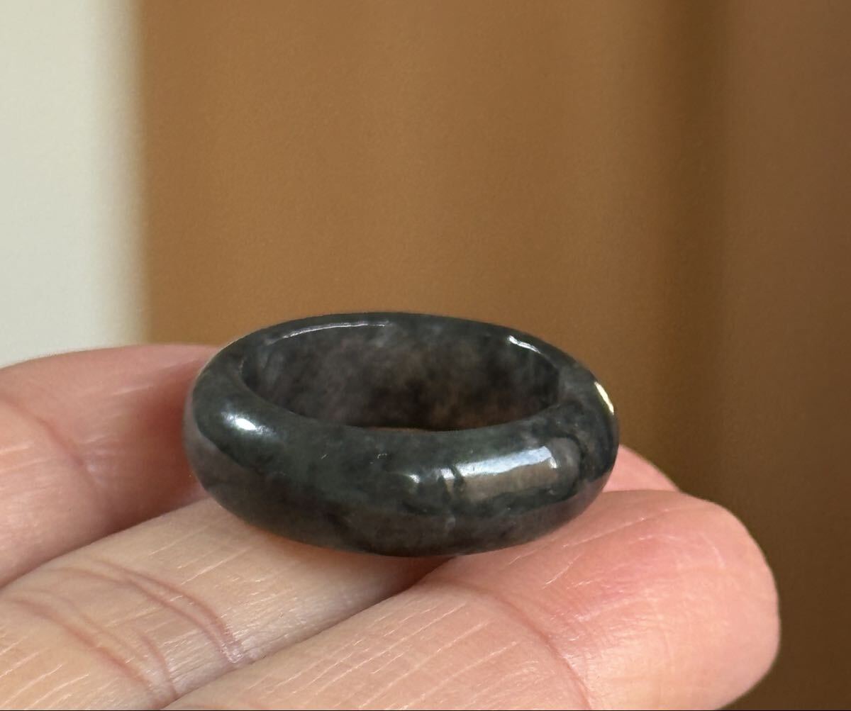 翡翠　氷烏鶏　くりぬきリンク　指輪　【A貨　未処理】約10号　No.8_画像2