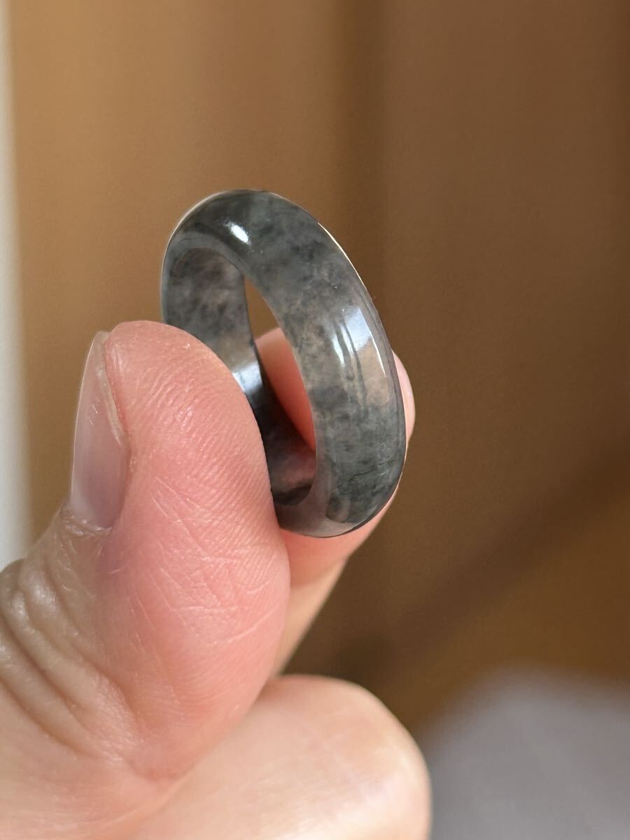 翡翠　氷烏鶏　くりぬきリンク　指輪　【A貨　未処理】約13~13.5号　No.3_画像3