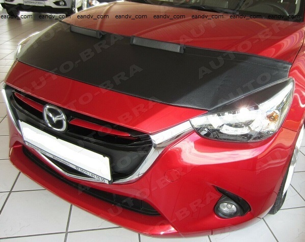 即納マツダDJデミオ ノーズブラ フロント ボンネットカバー フードマスク トリム プロテクター フェイクレザー ブラック エアロ スポイラー_画像1