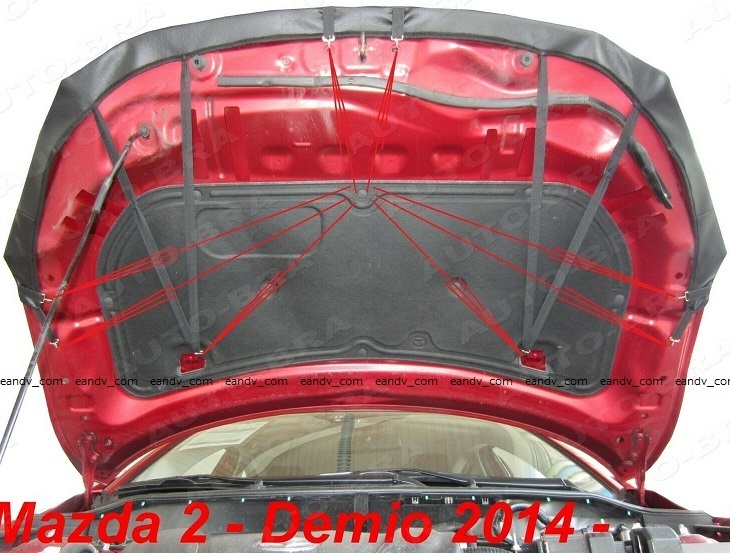 即納マツダDJデミオ ノーズブラ フロント ボンネットカバー フードマスク トリム プロテクター フェイクレザー ブラック エアロ スポイラー_画像2